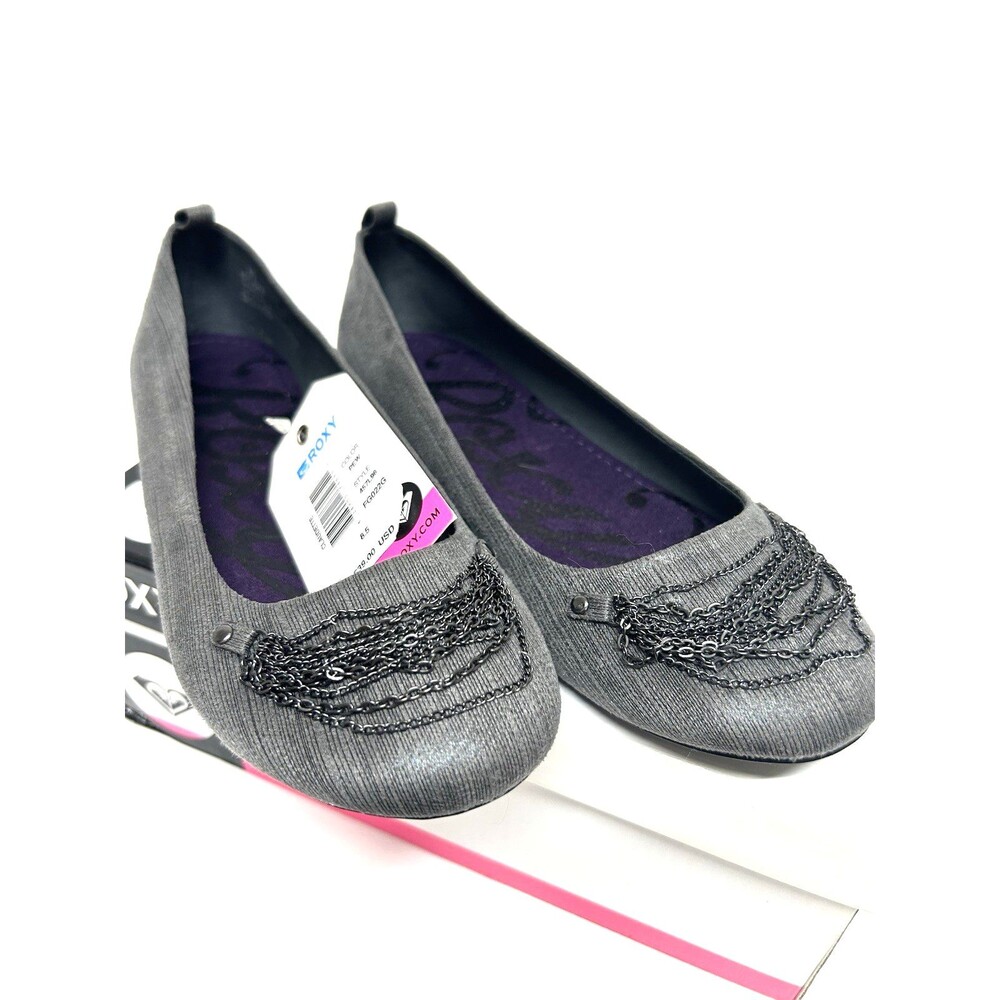 Y2k Roxy Claudette Ballet Flats Gray 8.5 Metallic Chain Link Goth Casual Grunge